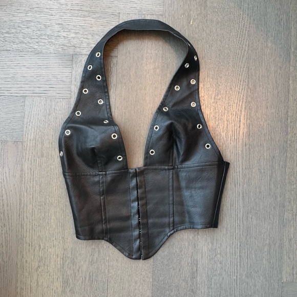 Princess Polly Tops - Princess Polly Black Crop Top with Silver Accents